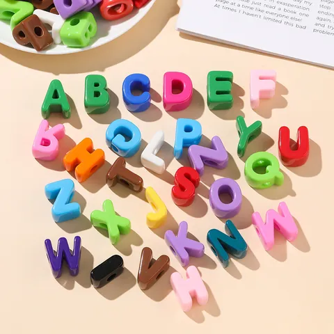 Acrylic Large Hole Alphabet Beads Colorful 3D Letter Loose Beads For DIY Bracelet Necklace Jewelry Making Findings Accessories