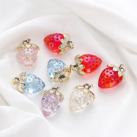 Perles de Fraise Transparentes en Acrylique Pendentif de Fraise en Cristal pour la Fabrication de Bijoux DIY Accessoires de Bracelet