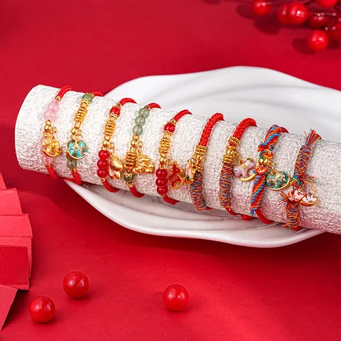 Neues Chinesisches Vintage Rotes Seil Armband Für Damen Glück Goldenes Pferd Charm Armband Gewebtes Sternzeichen Perlen Schmuck