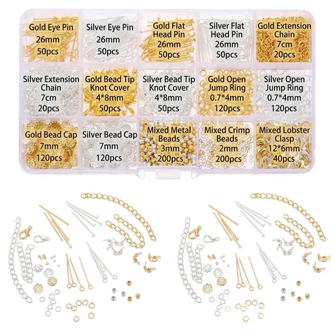15 Vakken DIY Handgemaakte Sieraden Accessoires Set Goud Zilver Kreeft Sluitingen Jump Ringen Spelden Verlengkettingen Kits