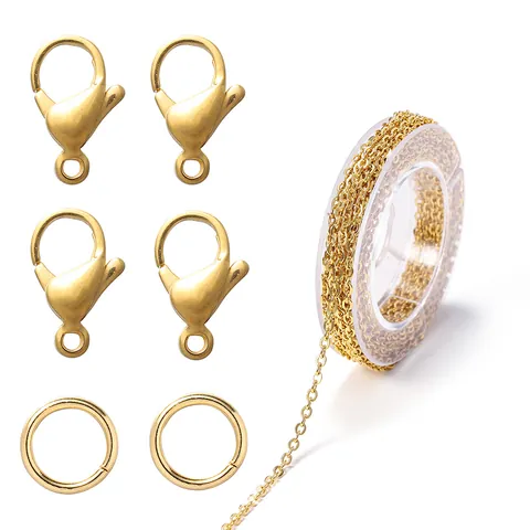 Stainless Steel Jewelry DIY Material Cable Chain Lobster Clasp Jump Ring For Necklace Bracelet Making Gold Steel Color Accessory