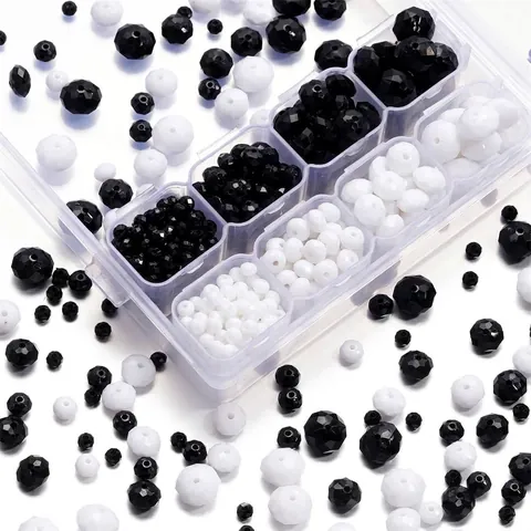 Perles Plates en Acrylique Facetté Noir Blanc Couleur Unie Trou Droit Perles en Vrac pour Enfants DIY Fabrication de Bijoux Bracelet Collier