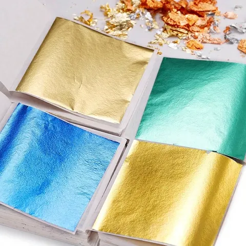 Hojas de Pan de Oro de Imitación Cuadradas Pan de Metal Fino para DIY Artesanía Pintura Nail Art Moldes de Resina Decoración