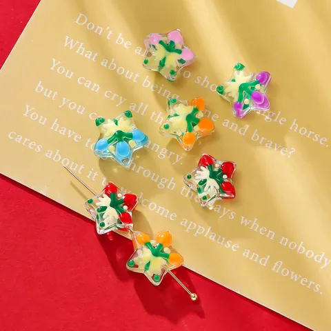 Cuentas de Vidrio Hechas a Mano en Forma de Estrella Navidad Coloridas Florales Lampwork Cuentas Sueltas para DIY Collar Pulsera