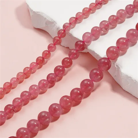 Natural Strawberry Quartz Round Loose Beads Grade Pink Crystal Beads For DIY Jewelry Making Bracelet Necklace Accessories
