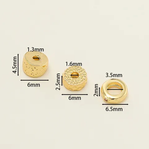 18K Real Gold Plated Copper Rhinestone Spacer Beads Retro Pitted Texture Metal Beads For DIY Necklace Bracelet Jewelry Making Findings