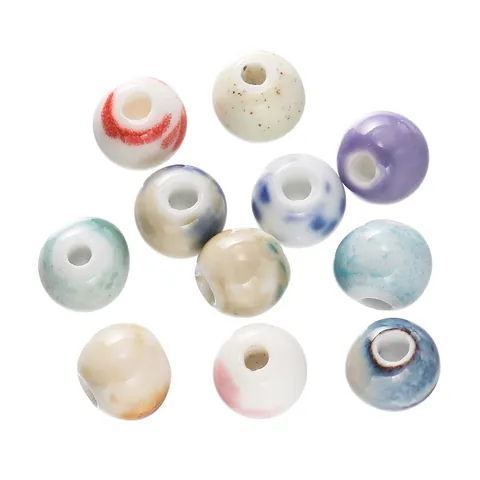 Handmade Ceramic Round Beads Splatter Pattern Loose Beads For DIY Jewelry Making Accessories Chinese Vintage Porcelain Beads