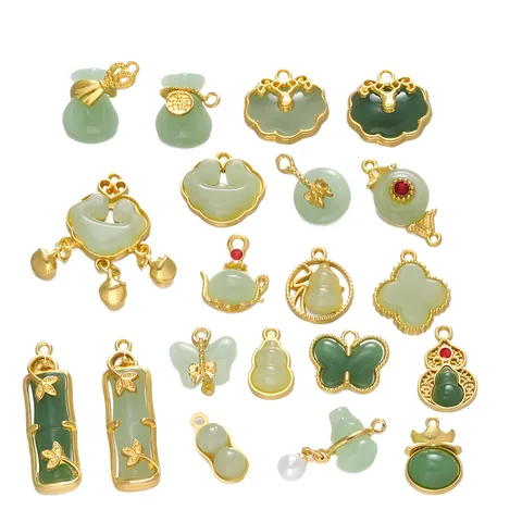 Chinese Style Alloy Charms Imitation Jade Pendants DIY Jewelry Making Findings Auspicious Cloud Gourd Bamboo Necklace Charms