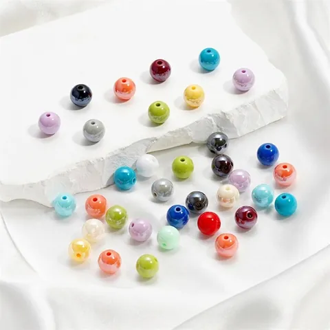 10 Perline Tonde in Acrilico Placcate Tinta Unita Fai-da-te Bracciale Collana per Bambini Accessori per Creazione Gioielli Materiale Artigianale