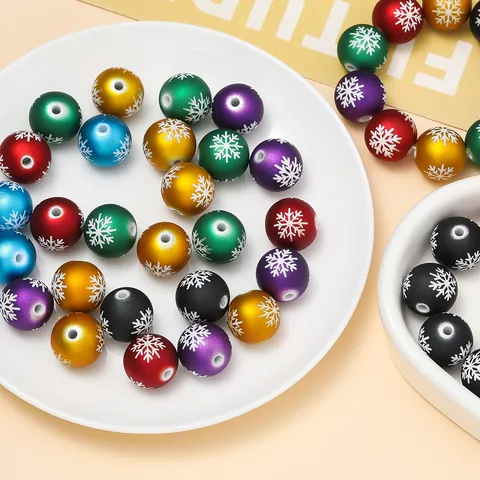 16mm Acryl Schneeflocke Matte Perlen Mehrfarbig Matt Rund Lose Perlen Für Weihnachten DIY Schmuckherstellung Bastelzubehör