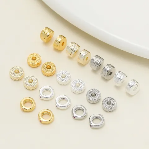 18K Real Gold Plated Copper Rhinestone Spacer Beads Retro Pitted Texture Metal Beads For DIY Necklace Bracelet Jewelry Making Findings