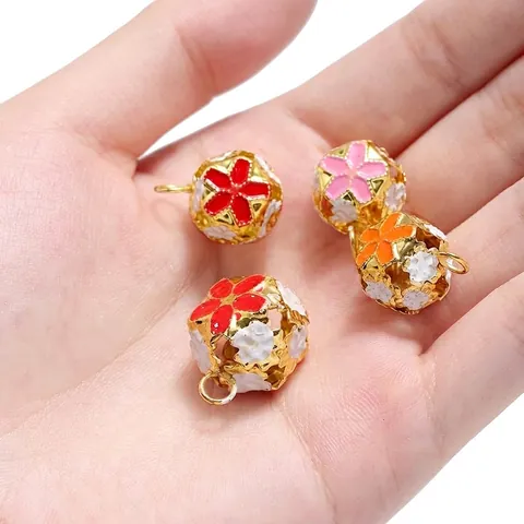 Enamel Hollow Floral Bell Charms Alloy Drip Oil Cloisonne Pendants For DIY Jewelry Making Christmas Festival Decor