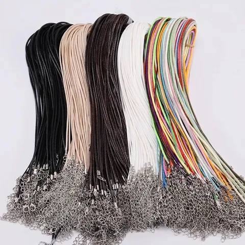 DIY Jewelry Accessories Round Waxed Cord Necklace Rope With Alloy Lobster Clasp Extension Chain Korean Wax Cord For Pendant Handcrafted Making
