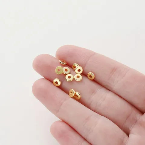 DIY Jewelry Spacers Beads Copper Real Gold Plated Smooth Disc Wheel Shape Beads For Necklace Bracelet Making Craft Findings
