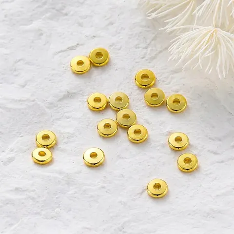 DIY Jewelry Spacers Beads Copper Real Gold Plated Smooth Disc Wheel Shape Beads For Necklace Bracelet Making Craft Findings