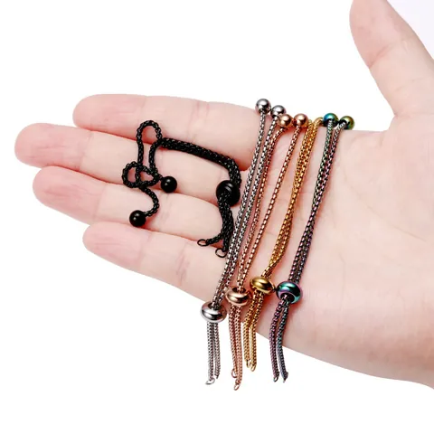 Verstelbare Roestvrijstalen Armband Componenten DIY Sieraden Benodigdheden Box Ketting Met Schuifkraal Metaal Uiteinden