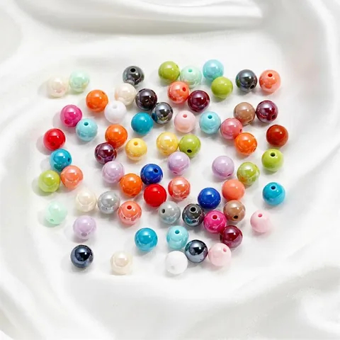 10 Perline Tonde in Acrilico Placcate Tinta Unita Fai-da-te Bracciale Collana per Bambini Accessori per Creazione Gioielli Materiale Artigianale