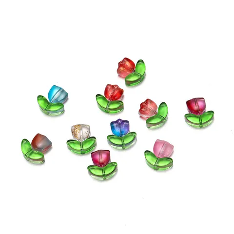 Handmade Glass Tulip Flower Pendant With Leaf DIY Jewelry Accessories For Bracelet Necklace Making Glass Floral Charms Decorative Beads