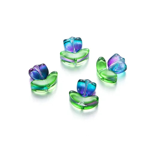 Handmade Tulip Flower Leaf Glass Beads Frosted Texture Loose Beads For DIY Necklace Phone Chain Jewelry Accessories