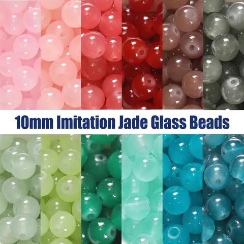 Cuentas de Vidrio de Imitación de Jade de 10mm Cuentas de Espaciador Sueltas Redondas de Lampwork para la Fabricación de Joyas de Bricolaje Accesorios para Pulseras y Collares