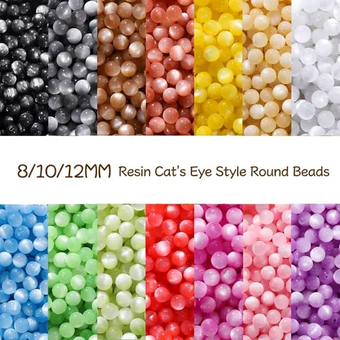 DIY Resin Imitation Cat Eye Beads Round Fine Glitter Loose Beads For Jewelry Making Handcrafted Bracelet Necklace Findings