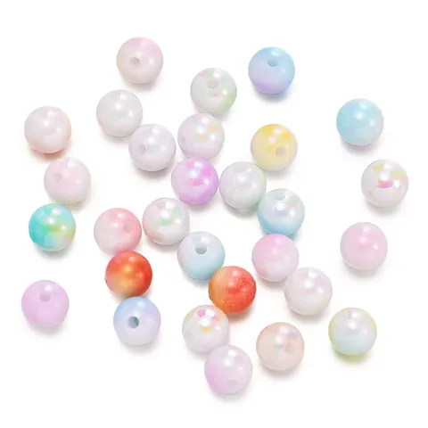 Cuentas Redondas Irisadas de Degradado Acrílico Accesorios para Hacer Joyas DIY Recubrimiento Aurora Cuentas Perforadas para Pulsera Collar