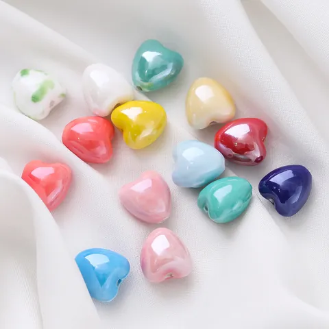 Heart Shaped Ceramic Beads Candy Color Glossy Porcelain Style Beads For DIY Bracelet Necklace Jewelry Making Handmade Accessories
