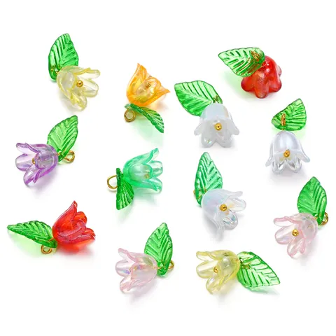 Acrylic Lily Of The Valley Flower Leaf Pendants With Artificial Pearl Alloy Ring For DIY Jewelry Phone Chain Bag Making