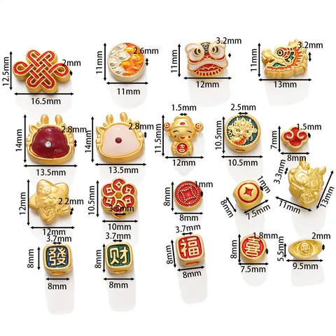 DIY Alloy Auspicious Cloud Fortune Character Gold Ingot Large Hole Spacer Beads Chinese Style Enamel DIY Jewelry Beads