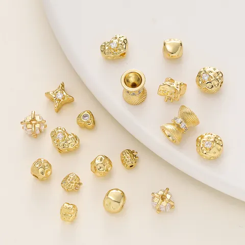 Cuentas Espaciadoras de Cobre Chapadas en Oro de 18K para Creación de Joyas DIY Cuentas con Forma de Lazo y Reloj de Arena con Strass Accesorios para Pulseras y Collares Hechos a Mano