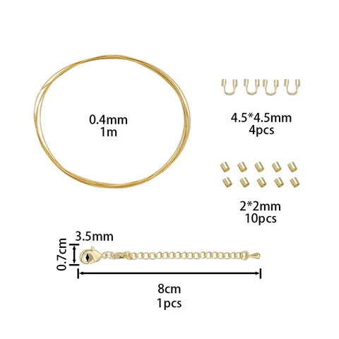 18K Gold Plated DIY Jewelry Making Kit Stainless Steel Beading Wire With Lobster Clasp Extension Chain Crimp Beads For Handmade Necklace Bracelet Crafting Accessories