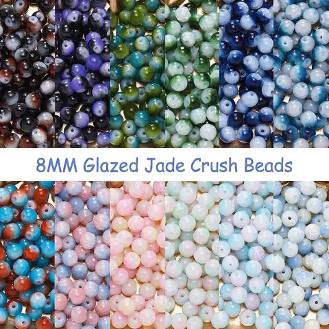 8mm Crackle Lampwork Glass Beads Multi-Color Round Loose Spacer Beads For DIY Jewelry Making Bracelet Necklace Handcraft