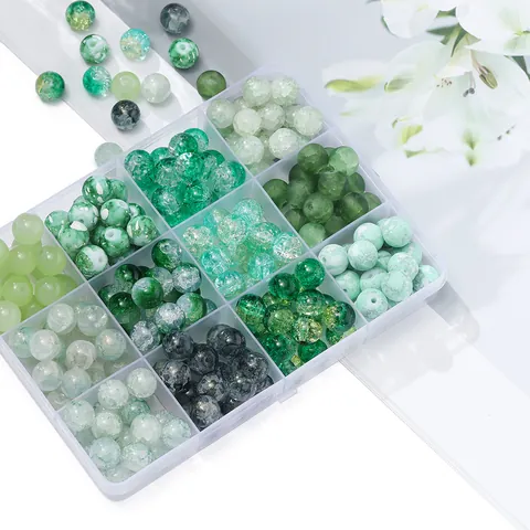 Green DIY Glass Beads Lampwork Loose Beads Round Handcrafted Marbled Crackle Style Beads For Jewelry Making Bracelet Accessories