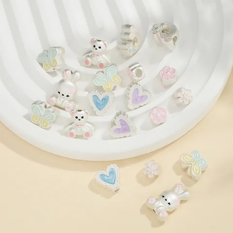 Perline in Lega di Zinco Fai da Te Smaltato Perla Artificiale Orso Cuore Fiore Arcobaleno Accessori per Gioielli