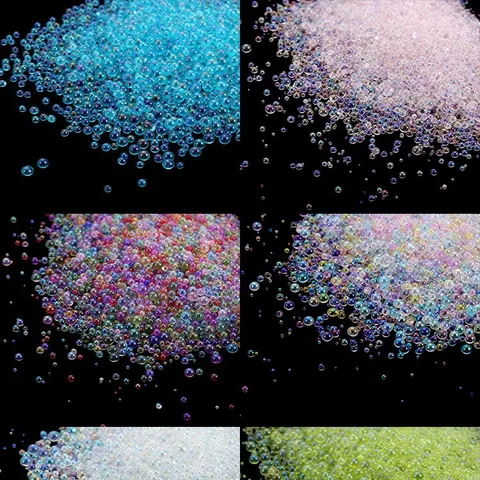 Iridescent Glass Beads No-Hole Transparent Micro Bubble Beads For DIY Nail Art Craft Jewelry Making Decorative Accessories