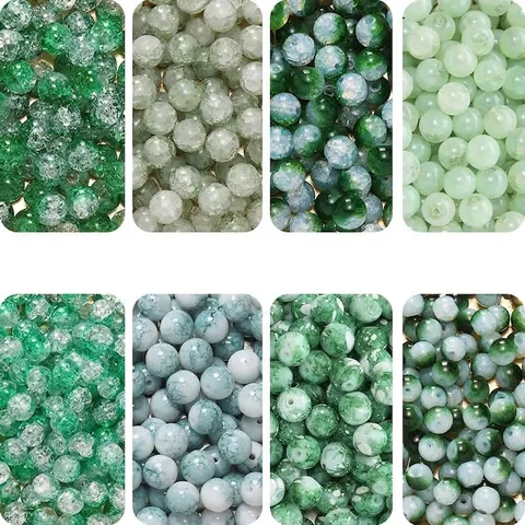 Green DIY Glass Beads Lampwork Loose Beads Round Handcrafted Marbled Crackle Style Beads For Jewelry Making Bracelet Accessories