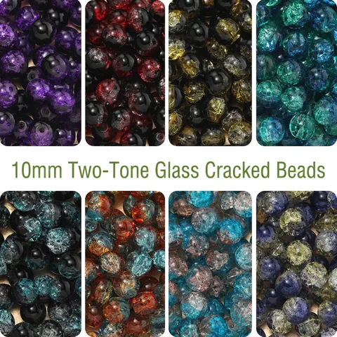 Cuentas de Explosión de Vidrio Soplado de 10mm Cuentas Redondas Sueltas de Vidrio Agrietado para Bricolaje Pulsera Collar Joyería