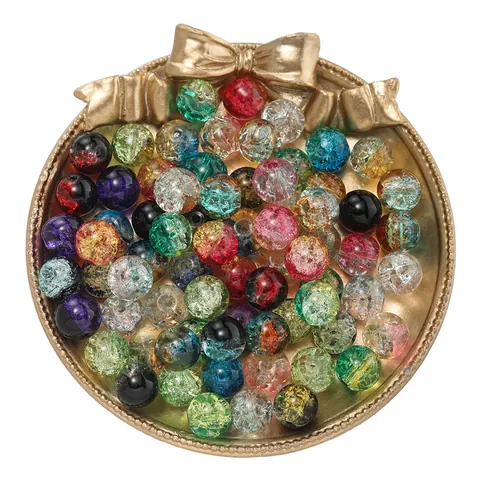 Cuentas de Explosión de Vidrio Soplado de 10mm Cuentas Redondas Sueltas de Vidrio Agrietado para Bricolaje Pulsera Collar Joyería
