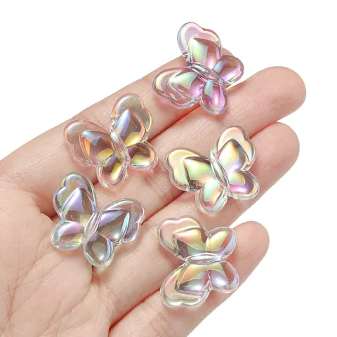 Iridescent Acrylic Butterfly Beads Colorful AB Coating Transparent Resin Beads For DIY Jewelry Making Hair Accessories