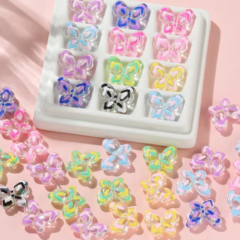 Perles Papillon en Acrylique Colorées pour Accessoires de Fabrication de Bijoux DIY Breloques de Sac Perles de Stylo Motif Animal