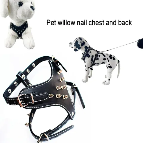 Punk Spiked Pet Dog Harness PU Leather Adjustable Anti-Bite Rivet Chest Strap For Small Medium Dogs Cats Walking Daily Accessories