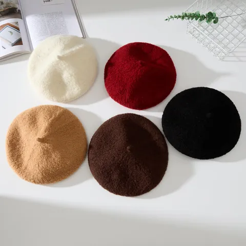 Women's Vintage Wool Plush Beret Hat Thickened Warm Winter Painter Hat Solid Color Soft Pumpkin Cap Fashion Accessory For Lady