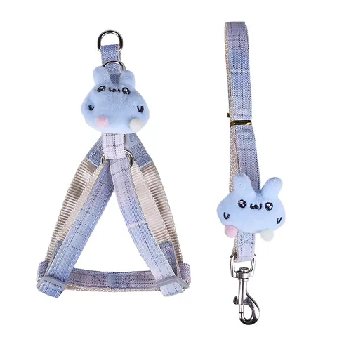 Cute Rabbit Plaid Pet Harness And Leash Set For Dogs Cats Adjustable Nylon Leash Outdoor Walking Walking Training Accessories