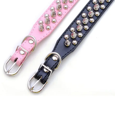 Collier et Laisse pour Animaux en Cuir PU à Rivets Punk Anti-Morsure Sangle de Cou Réglable pour Petits Moyens Chiens Chats