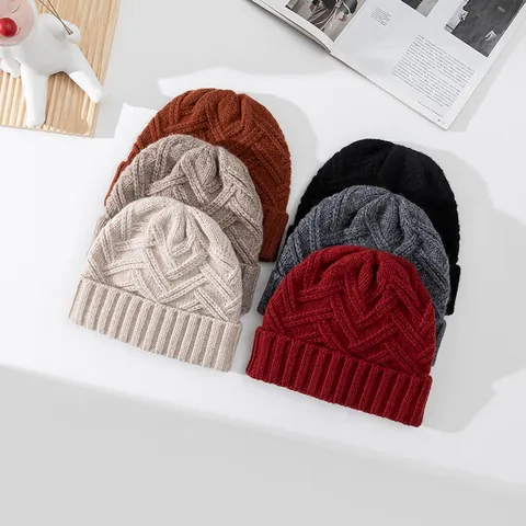 100% Wollen Gebreide Muts Voor Heren Dames Verdikte Warme Wintermuts Effen Kleur Mode Zachte Wollen Hoofddeksels Casual Accessoire