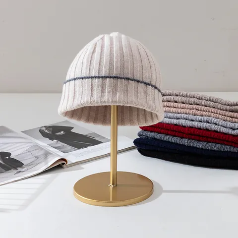 100% Zuivere Wol Geribbelde Gebreide Beanie Muts voor Heren en Dames Contrastbies Winter Warme Manchet Muts Unisex Effen Kleur Zachte Skull Cap