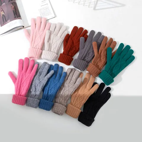 Damen 100 Prozent Wolle Touchscreen Handschuhe Winter Warm Zopfmuster Verlängerte Manschette Fingeröffnung Einfarbig Gestrickte Fäustlinge