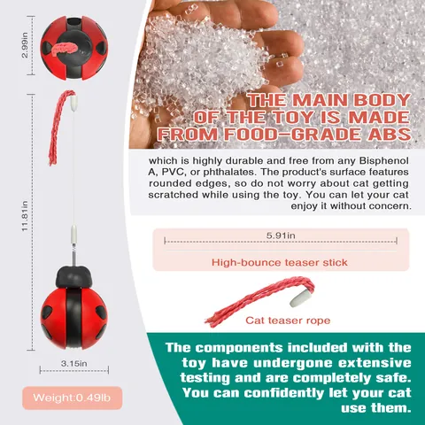 Interactive Beetle Shaped Cat Toy Food Dispensing Puzzle Tumbler With Teaser Stick Slow Feeder Boredom Relief Training Pet Toy