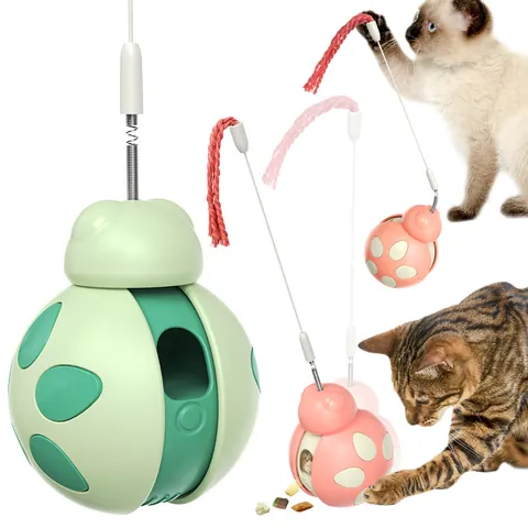 Beetle Interactive Cat Toy Tumbler Balancing Car Slow Feeder With Spring Wand No Battery For Indoor Cats Exercise Intelligence