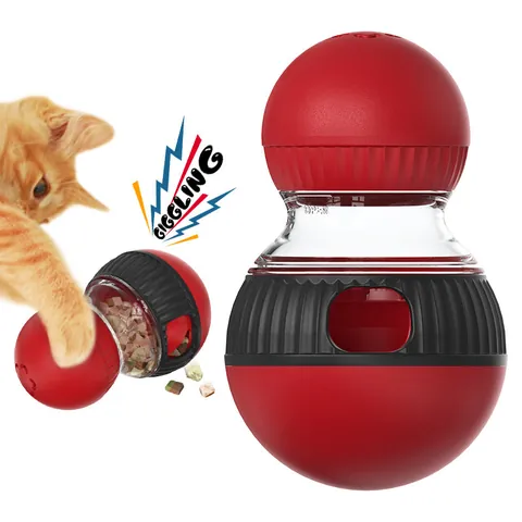 Interactive Cat Toy Sound Making Tumbler Food Dispenser ABS Plastic Puzzle Toy For Kittens Red Black Slow Feeder
